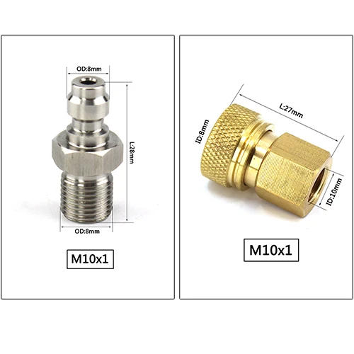 PCP ВВС Пейнтбол пневматическая БЫСТРОРАЗЪЕМНАЯ муфта 8 мм M10x1 с разъемом «папа» и Медь для быстрого отсоединения, прибор для резьбы Нержавеющая сталь 2 шт./компл - Цвет: M10 male plug and QD