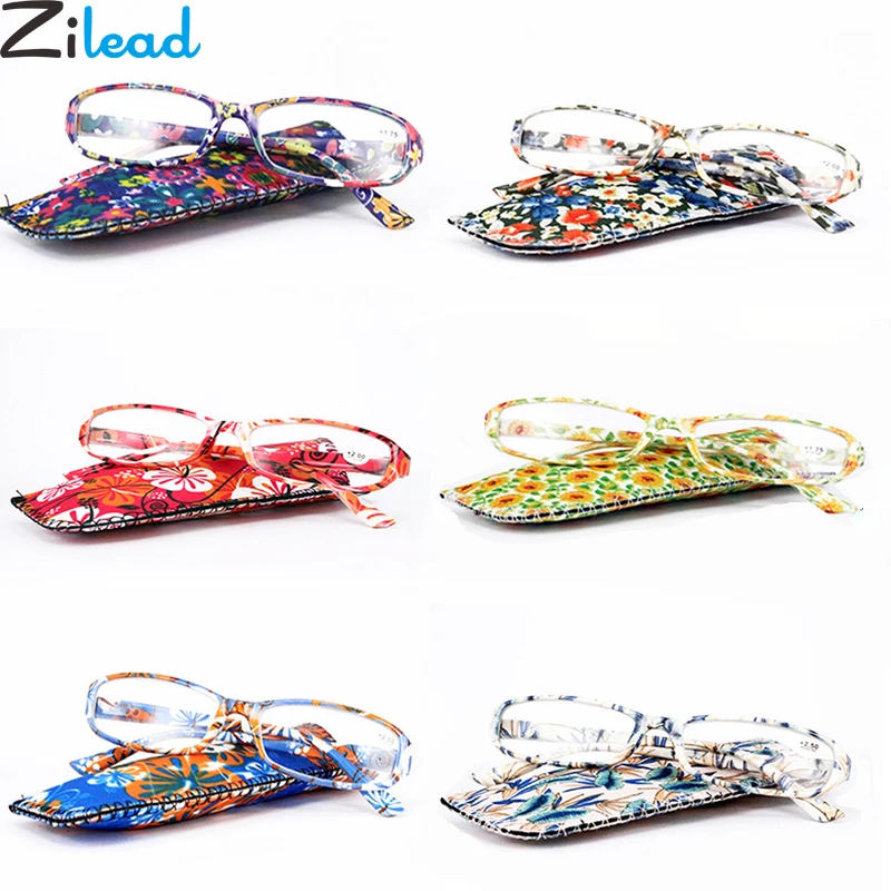 

Zilead Ultralight Lady's Printing Reading Glasses Women Spring Hinge Clear Lens Presbyopic Glasses Eyewear With Matching Pouch