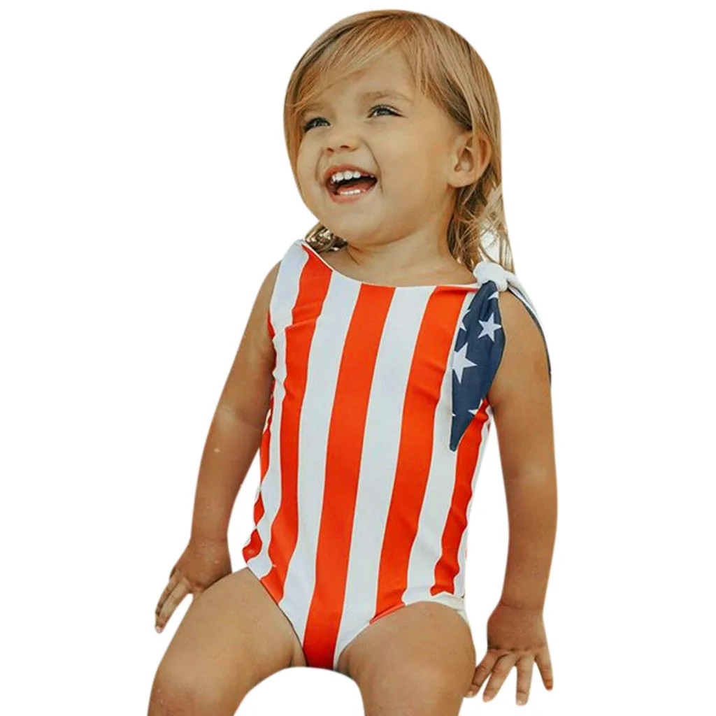 Для маленьких девочек 4th of July в полоску со звездами, купальник, бикини, купальник, ванный комплект