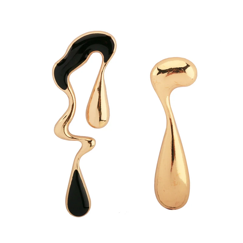

SRCOI Personality Asymmetrical Metal Geometric Enamel Halloween Earrings Retro Punk Female Irregular Long Gold Color Earrings