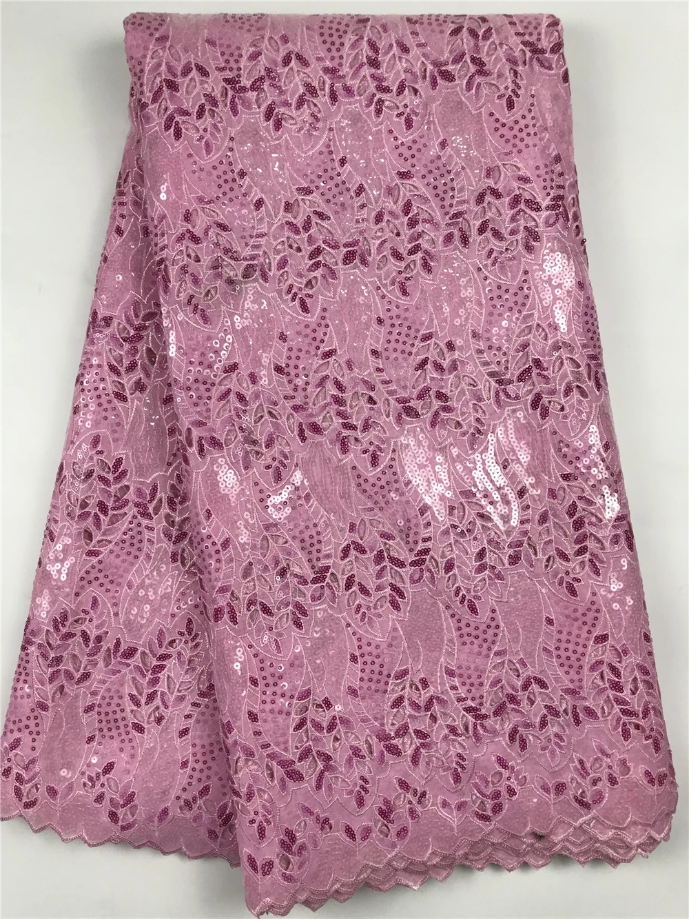 

Pink Organza Lace Fabric High Quality African Double Net Organza Lace With Sequins Handcut Embroiderded Nigerian Cord Lace