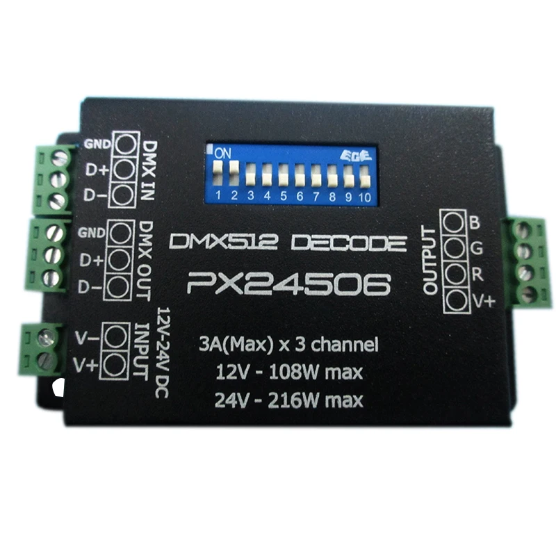 

Free shipping PX24506 DMX512 Decoder Driver 9A DMX 512 Amplifier Controller RGB LED Strip Light tape LED Lamp Module,12V-24VDC s