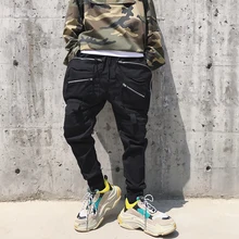 Модные мужские брюки карго с большим карманом черные хлопковые мужские штаны для бега облегающие мужские брюки уличная хип хоп повседневные штаны