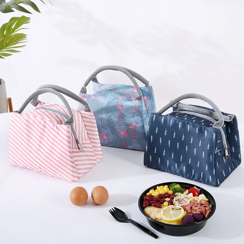 Insulated Canvas Stripe Picnic Carry Case Thermal Portable Lunch Bag For Women Men Girl Kids Children Carry Food Storage Case
