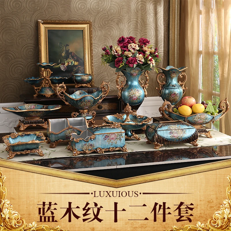 

European large vase fruit dish towel box ashtray retro Home Furnishing suit resin decoration decoration