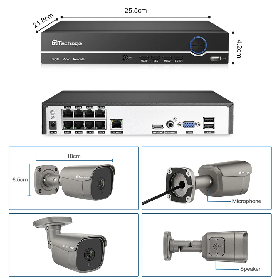 Techage 8CH 5MP POE NVR Security Camera System H.265 Two-way Audio Record IP Camera Indoor Outdoor