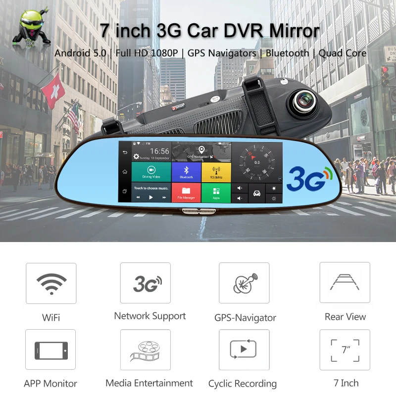 Junsun 3g 7 &quotкамера заднего вида камера Android 5 0 wifi gps Full HD 1080P видеорегистратор двойной