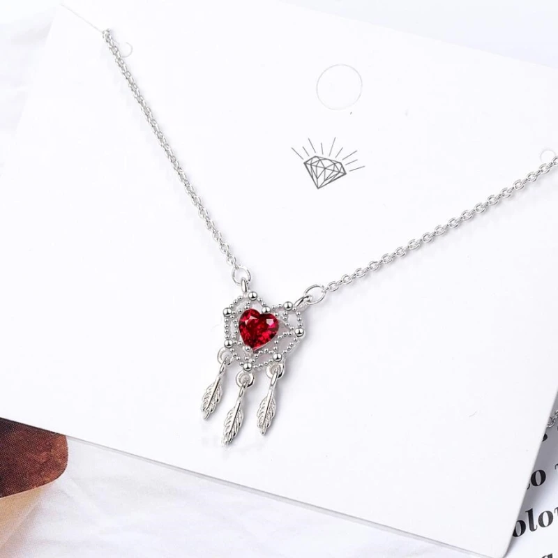 

Love Pendant Sweet Peach Dream Catcher 925 Sterling Silver Clavicle Chain Literary Temperament Female Necklace SNE367