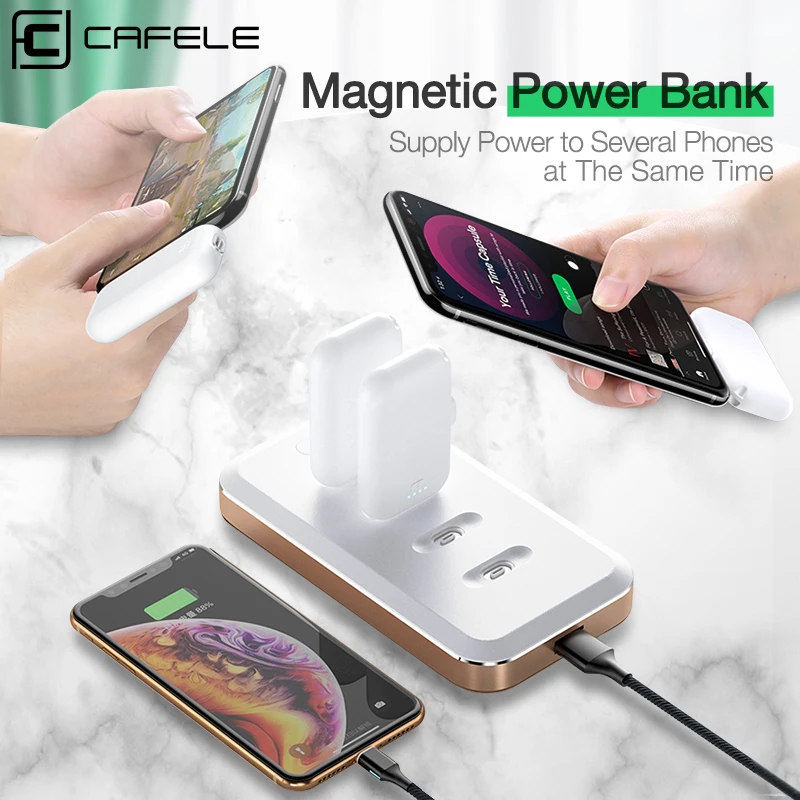 Cafele магнитный беспроводной внешний аккумулятор для iPhone Xiaomi 9 Huawei Mini Powerbank Micro USB Type