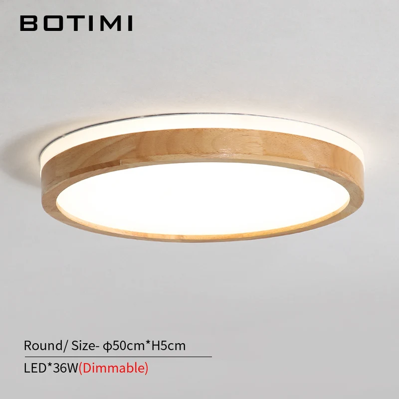 BOTIMI 220V светодиодный потолочный светильник деревянный прямоугольный потолочный светильник для гостиной круглый потолочный светильник современные деревянные светильники - Цвет корпуса: Round-50CM-Dimmable