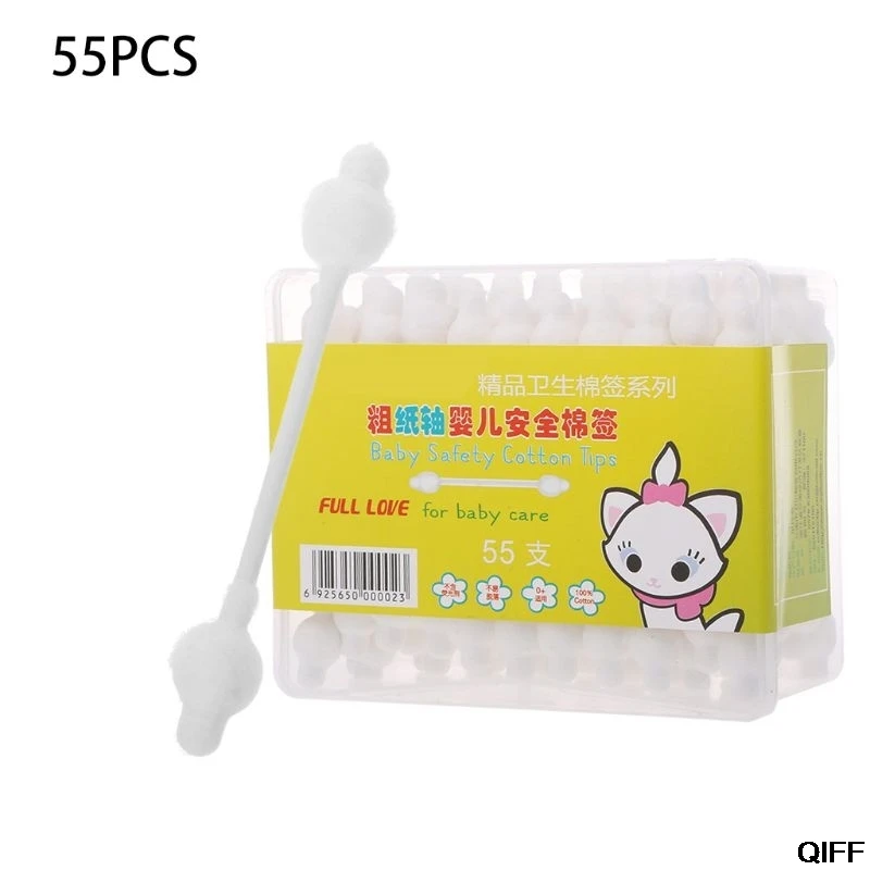 

55Pcs Baby Cotton Swabs Paper Handle Double Head Swab Ear Cleaning Health Tipped Applicator Stick Multi-functional May06