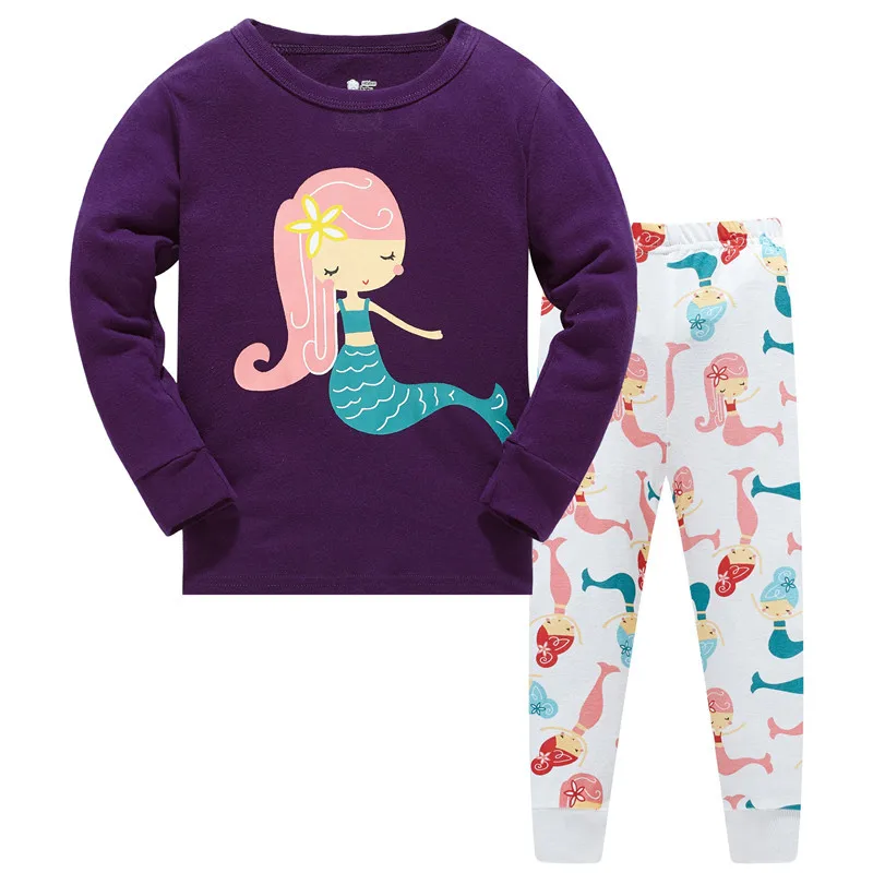 Повседневная хлопковая домашняя одежда для сна для мальчиков и девочек; комплекты одежды; детские пижамы с длинными рукавами и рисунком; комплект повседневной пижамы для девочек