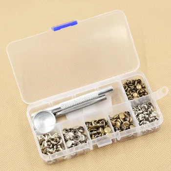 

120 Sets Leather Craft Repair Double Cap Rivets Tubular Metal Studs Fixing Tools AI88