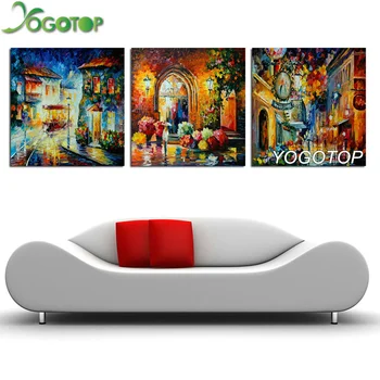 

YOGOTOP DIY Diamond Painting Cross Stitch Kit Full Embroidery Square Drill Mosaic triptych Landscape Streetscape 3pcs ML566
