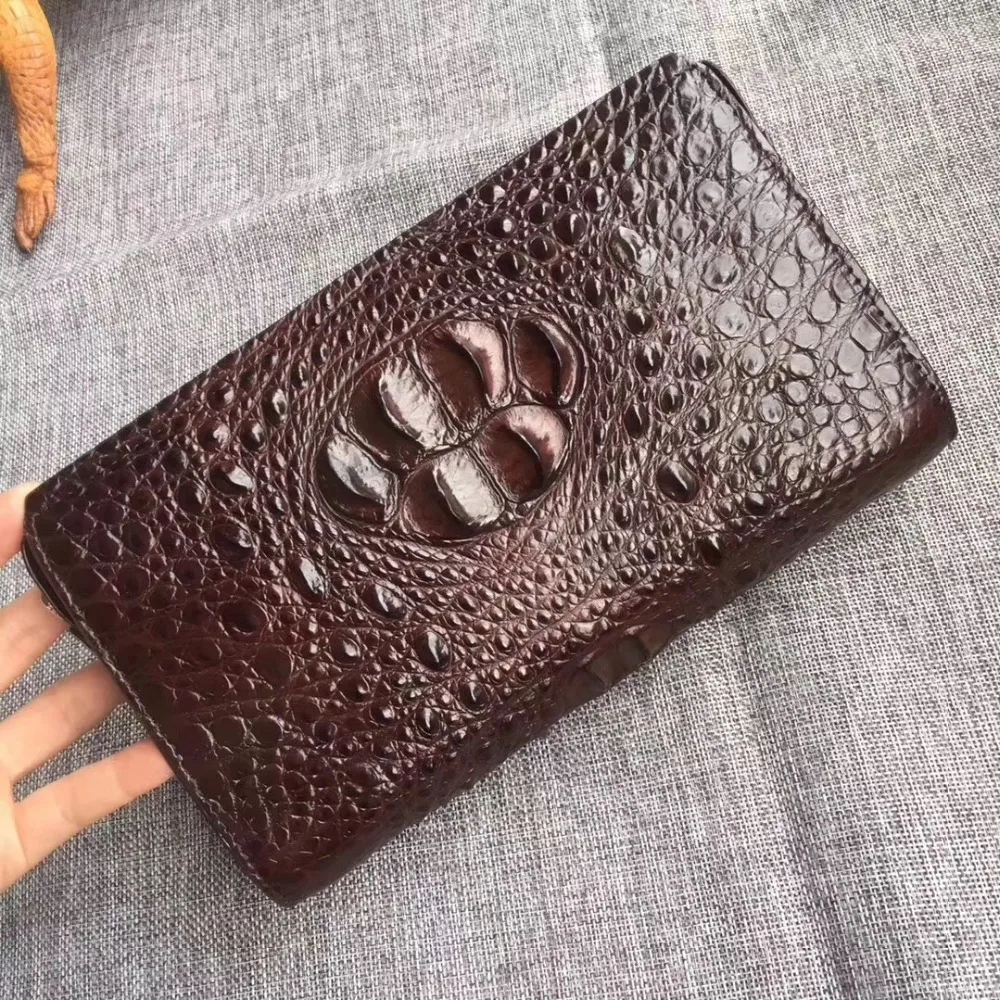 

Business Style Genuine Crocodile Skin Zipper Closure Men Man Phone Clutch Bag with Coded Lock Alligator Leather Male Money Purse