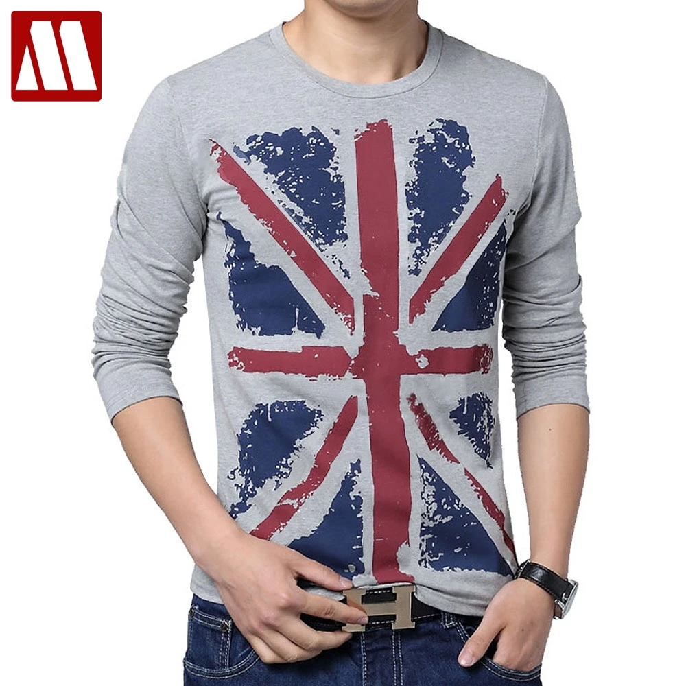 

MYDBSH Brand Union flag Jack Men T shirts Long Sleeve O-neck Cotton Tops Tees Swag Funny 2019 autumn Fashion T shirts Men CT017