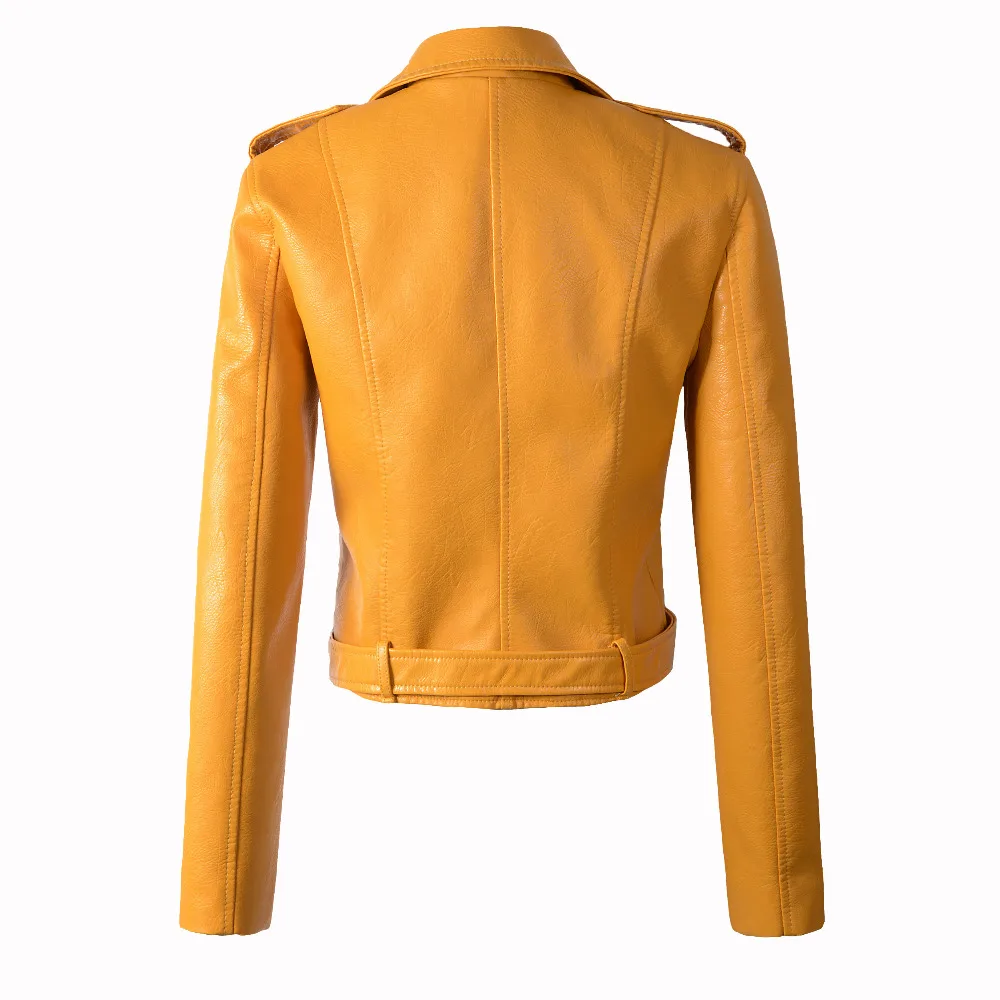 New Arrival 2023 brand Winter Autumn Motorcycle leather jackets yellow leather jacket women leather coat slim PU jacket Leather