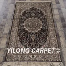 YILONG 3'x5' ковер тавризский Шелковый темно-синий ручной работы изысканный ручной турецкий Шелковый коврик(PWP534A3x5