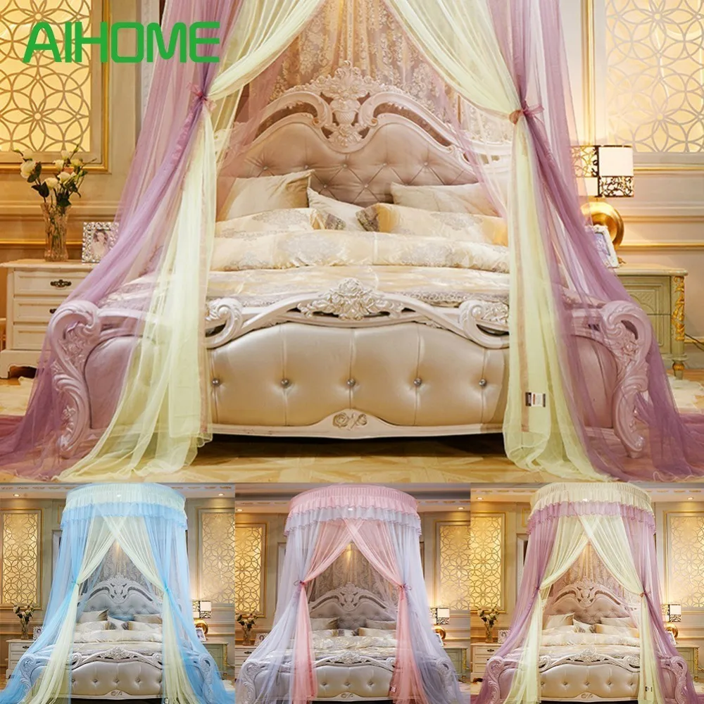 

Colorblocking Hung Dome Mosquito Nets For Summer Polyester Fiber Home Textile Canopy Princess Queen Mosquito Net Bed Tent