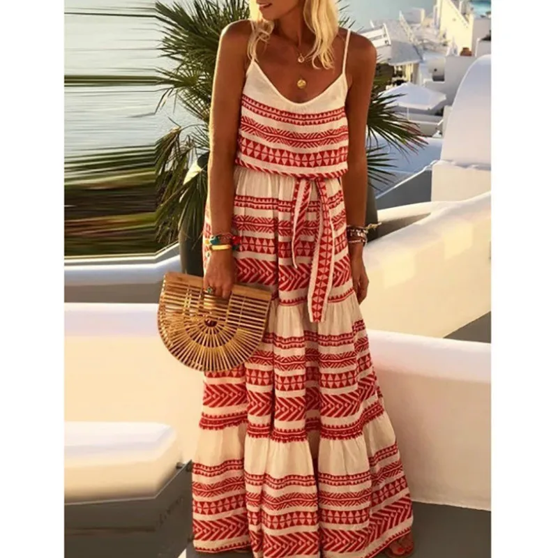 Женское летнее платье в стиле бохо без рукавов, пляжный сарафан, свободное повседневное праздничное длинное платье vestidos