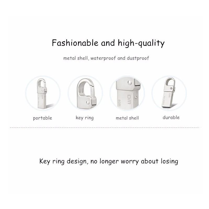  DM PD027 8GB 16GB 32GB USB Flash Drive Metal Pen Drive Key Ring Waterproof USB Stick Pendrive Flash