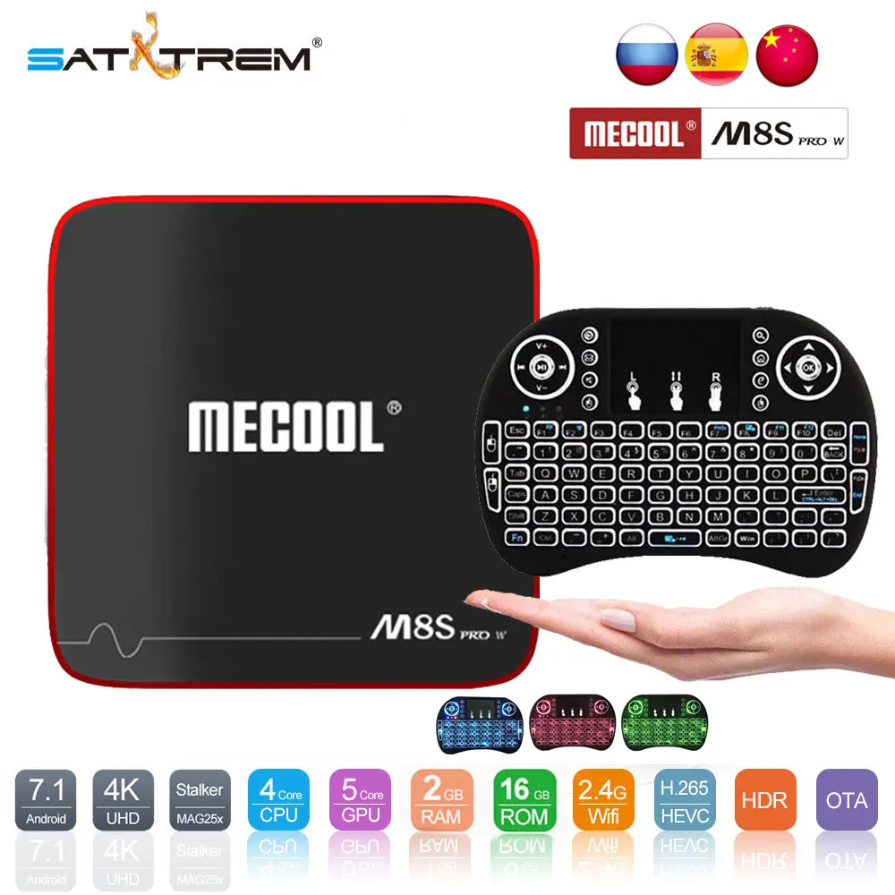 MECOOL M8S PRO W Android 7,1 ТВ Box Amlogic S905W 4 ядра 1 ГБ Оперативная память DDR3 8 ГБ Smart ТВ коробка wi-Fi 4 К H.265 комплект ТВ коробка голосового управления