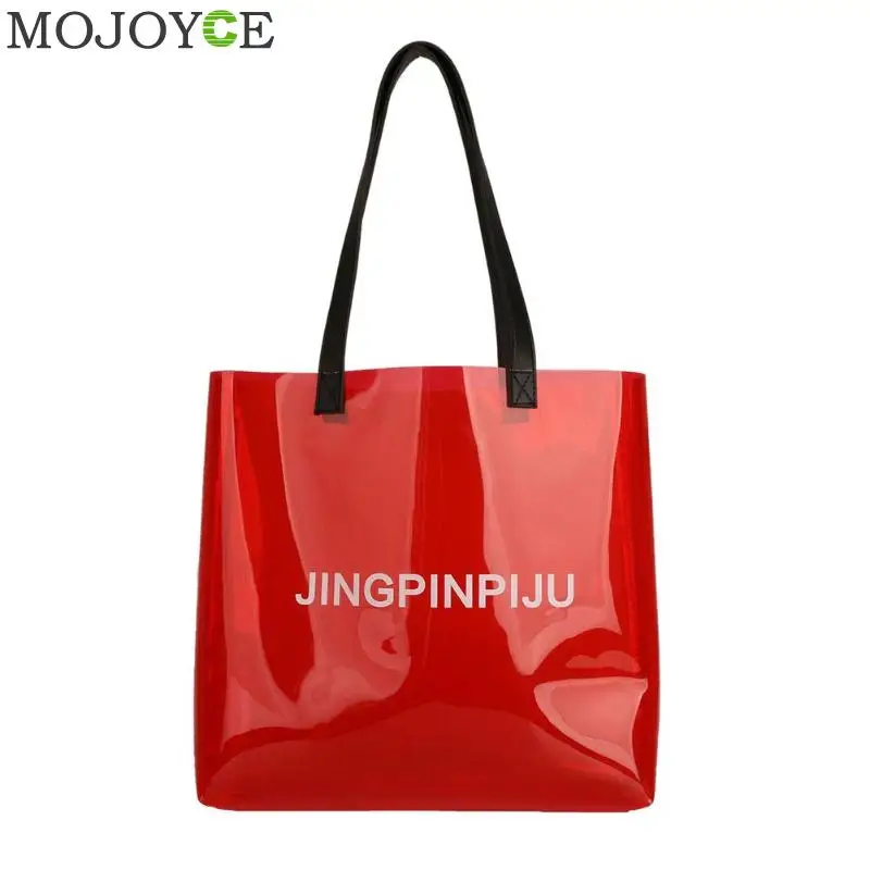 Прозрачная ПВХ сумка, пляжная сумка на плечо, женская новая трендовая сумка,, яркие цвета, прозрачный пластиковый пакет, Большая вместительная сумка - Цвет: Красный