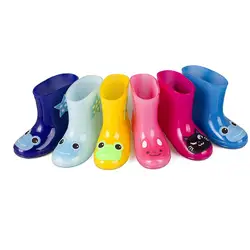 Модные весенние резиновые сапоги Детские ботинки для девочек и мальчиков дети мультфильм резиновая Карамельный Цвет противоскользящие