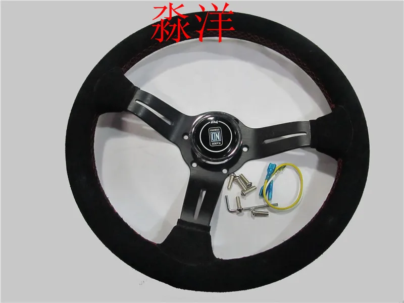 330 мм модифицированное рулевое колесо замшевая кожа рулевое колесо Автомобильная гонка рулевое колесо алюминиевая рама красная линия