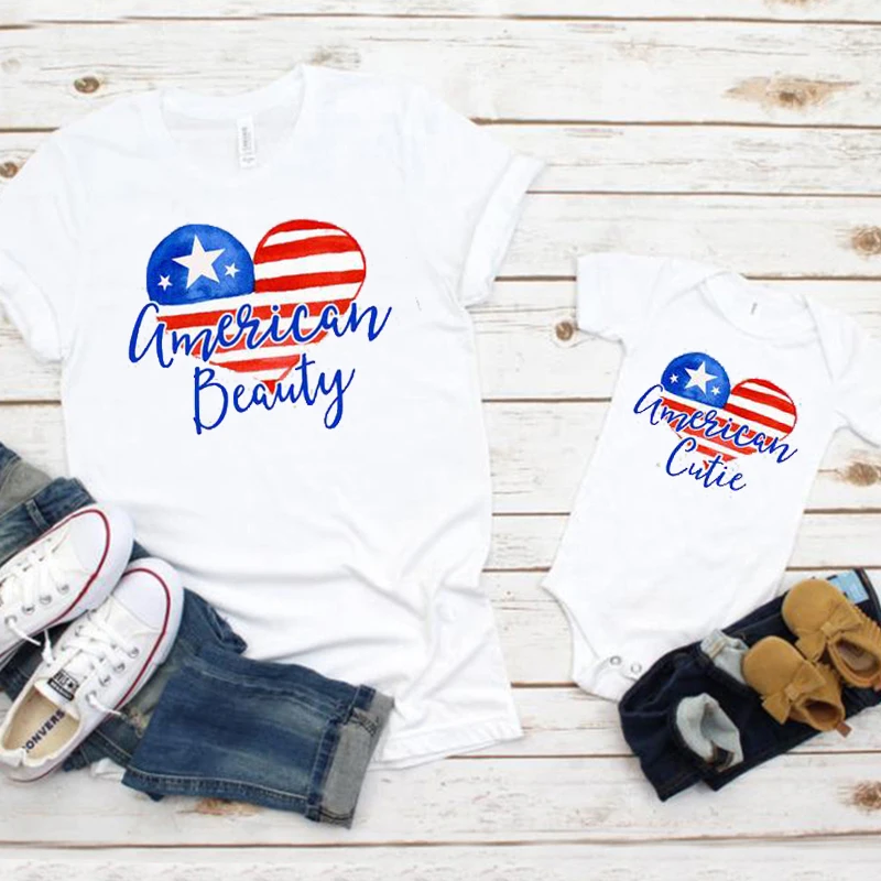 

american beauty tshirt cutie shirt 4th of july tops celebration red blue mom and daughter tee family clothes little girl