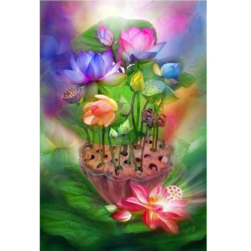GLymg Mosaic Gift Chakra Lotus In Vase Handicrafts DIY Diamond Painting Embroidery 5D Wall Arts Decor | Дом и сад