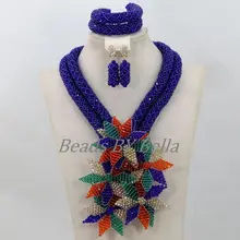 Роскошный Королевский синий кристалл Бусины комплект ювелирных изделий Африки Нигерии Свадебные Бусины Цепочки и ожерелья Наборы свадебных ювелирных изделий Новая abk009