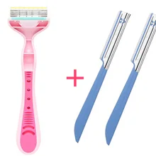 Ручная бритва, Женская бритва+ 2 триммера для бровей, набор ножей, бритва, лезвия, бритва для подмышек, волос, ног, лица, Женский Триммер