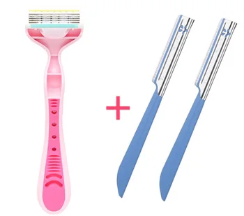 Rasatura manuale Rasoio da donna + 2 trimmer per sopracciglia kit coltello Rasoio Lame di rasoio Rasoio Per ascelle peli gamba viso Donna Trimmer 1