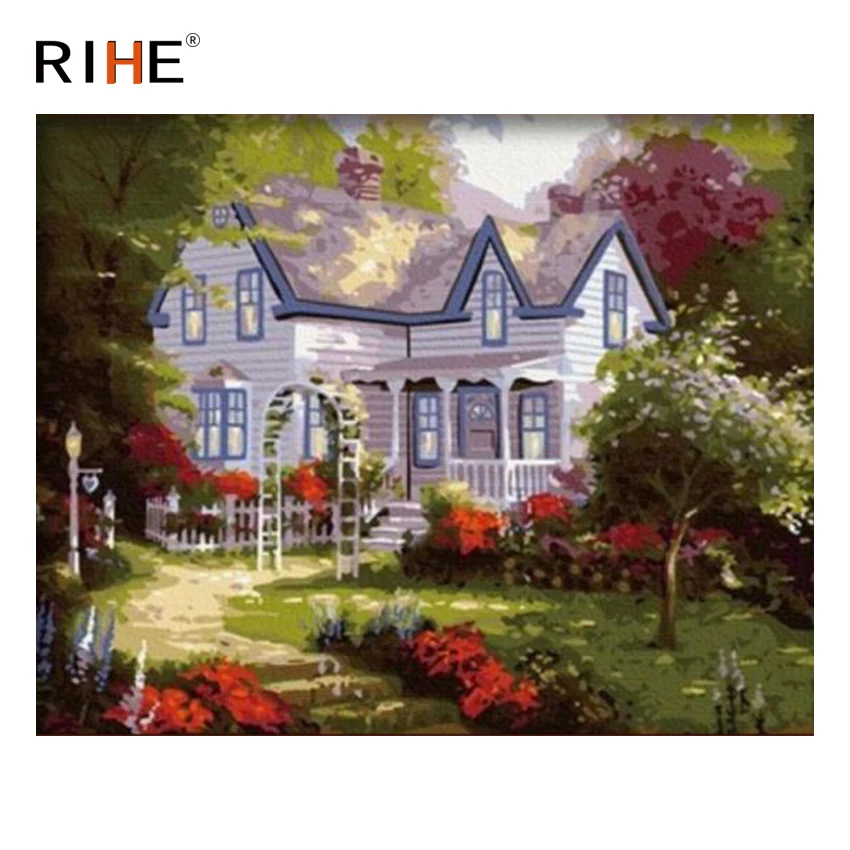 

RIHE Quiet Villa Diy Painting By Numbers Abstract Road Oil Painting On Canvas Cuadros Decoracion Acrylic Wall Picture For Room