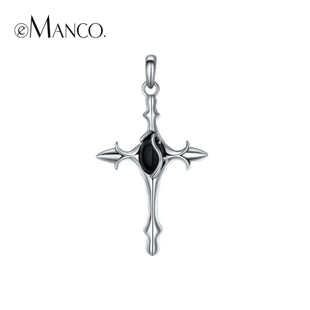 

e-Manco 925 Sterling Silver Gothic Zircon Pendants With Wing Wholesale Cross Necklaces Jewelry New Arrival
