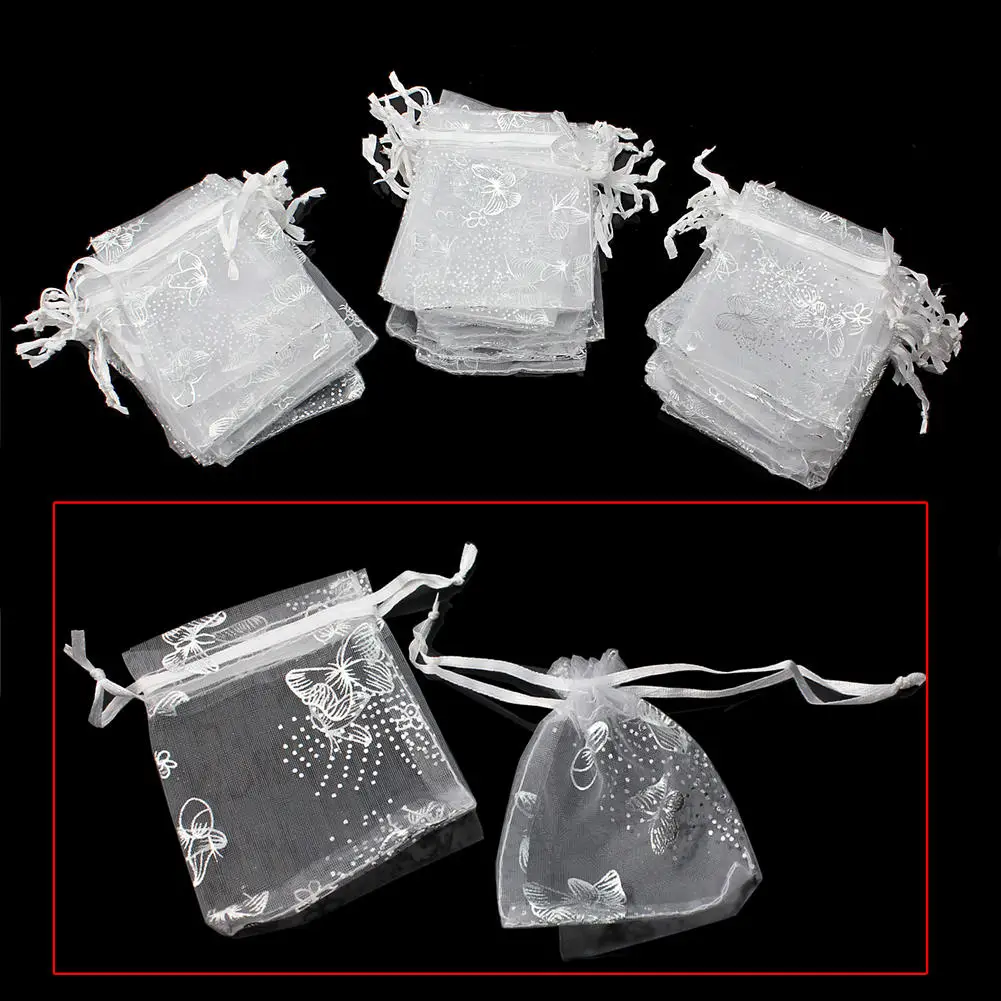 

Promotion Wholesale Beautiful 50 Pcs White Butterfly Lovely Pretty Organza Jewelry Candy Chocolate Gift Pouch Holder Bags New