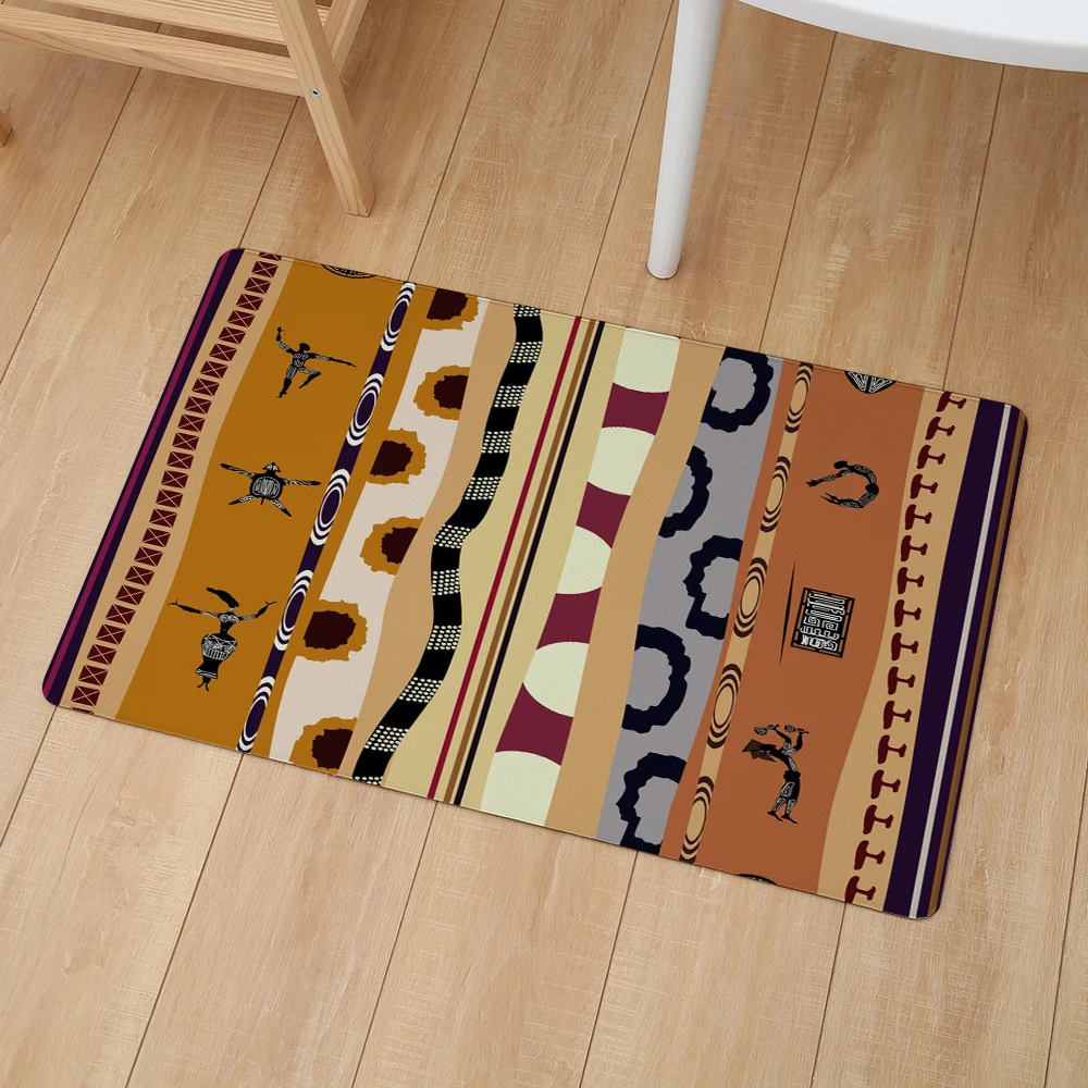 

African Pattern Print 46*76cm Floor Door Mat Kitchen Anti-Slip Carpet Bedroom Entrance PVC Leather Decor Geometric Mats and Rug