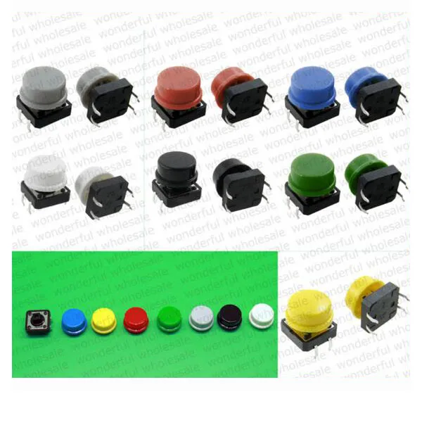 

20PCS Tactile Push Button Switch Momentary 12*12*7.3MM Micro switch button + a24 Switch Cap (20PCS 7 colors Tact Cap)