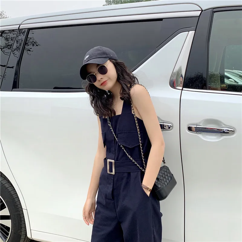 Style Casual Jumpsuit Women 2019 Fashion Solid Square Collar Sleeveless With Sashes Beige Blue Straight Cotton Overalls bodysuit Style Casual Jumpsuit Women 2019 Fashion Solid Square Collar Sleeveless With Sashes Beige Blue Straight Cotton Overalls bodysuit