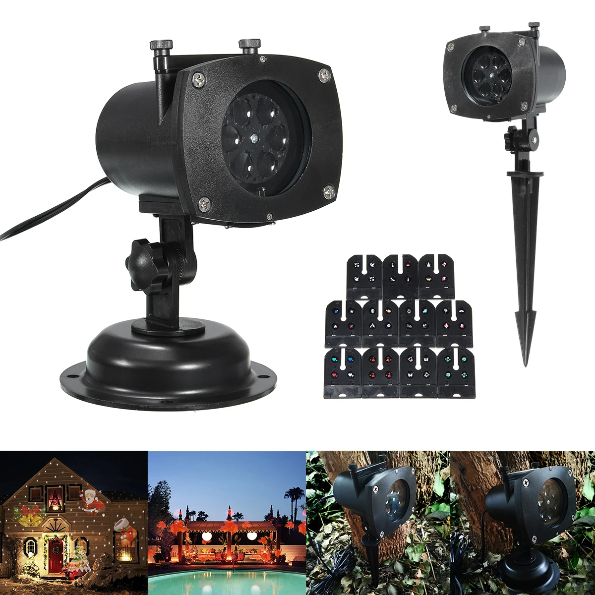 

Smuxi Laser Projector Lamps LED Stage Light Christmas Landscape Waterproof IPX5 Outdoor Lighting with 12 Pattern Slide Card