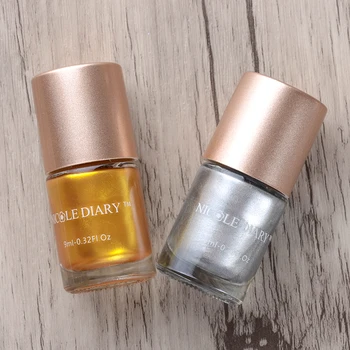 

NICOLE DIARY 2 Bottles 9ml Nail Art Stamping Polish Gold and Silver Varnish Polish for DIY Beauty Nail Art Printing Polish