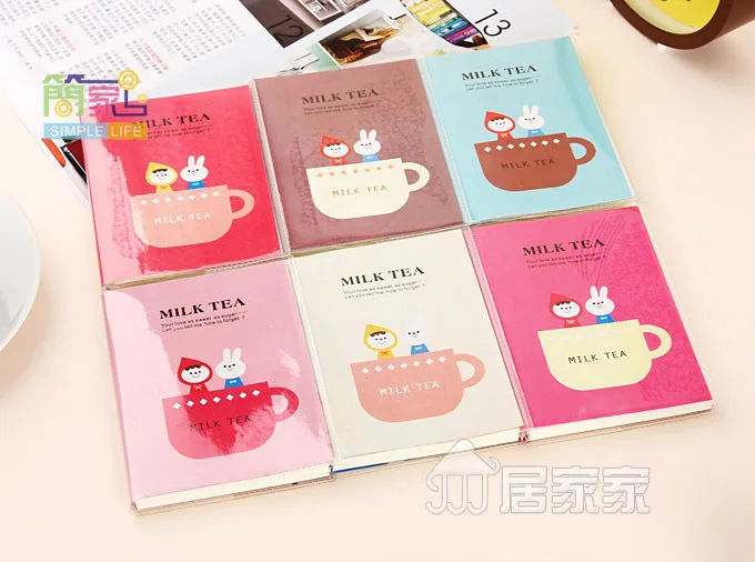 Korea stationery warm milk tea time portable PVC Notepad cartoon diary notebook Mini Samll Kawaii Vintage Retro Notepad