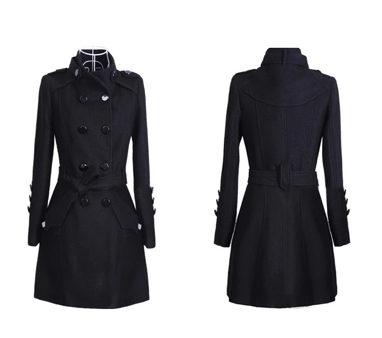 High quality women's fashion new double breasted wool coat woolen long coat XL winter coat