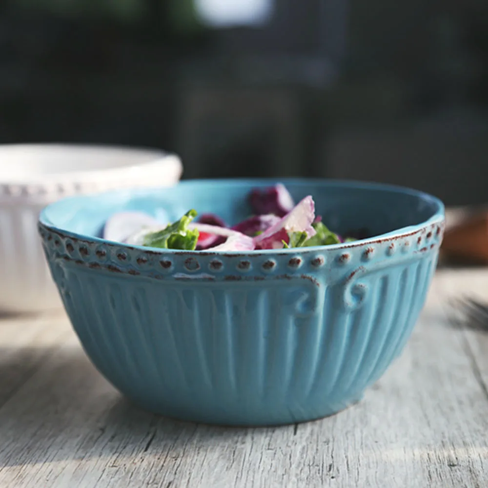 Chinese Ceramic Kitchen Bowl White/Blue Antique Handmade Porcelain Soup Bowl Ceramic 6.3"*3.75