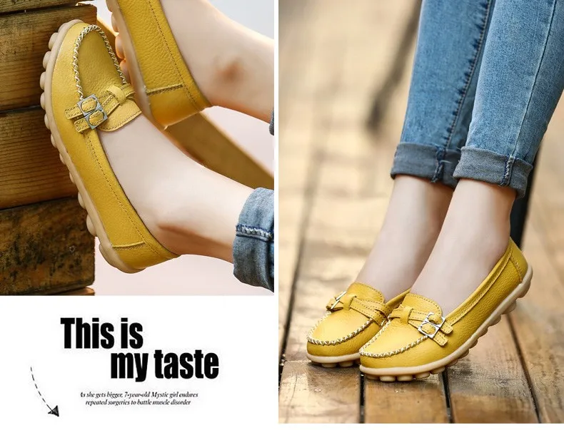 Soft Genuine Leather Shoes Women Slip On Woman Loafers Moccasins Female Flats Casual Women's Buckle Boat Shoe Plush Size 35-41 23