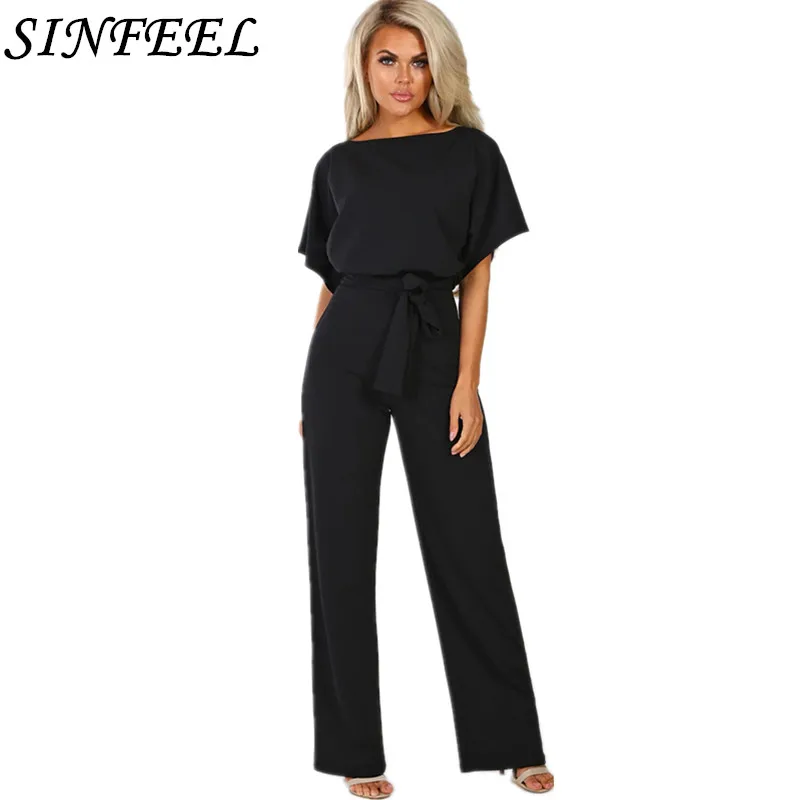 

Short Sleeve 2019 Women Jumpsuit Solid Back Button Bodysuits Womens Casual Summer Overalls Female Jumpsuits With Belt Plus Size