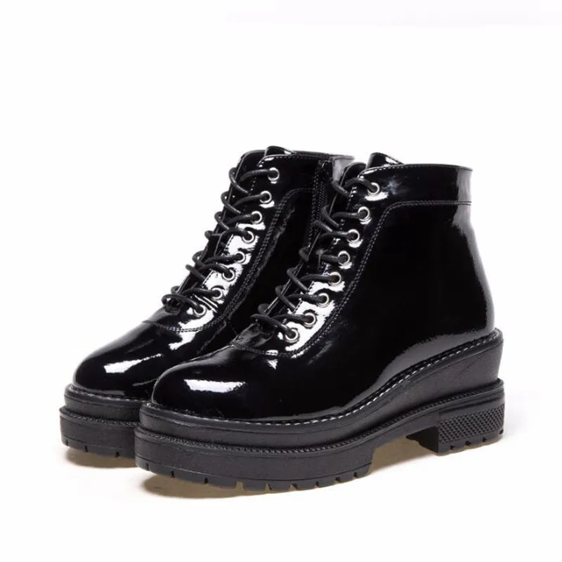 COOTELILI Plus Size Black Ankle Boots Women 6cm High Heels Leather Shoes Woman Winter Autumn  Flat Platform Boots Women 35-40 (1)