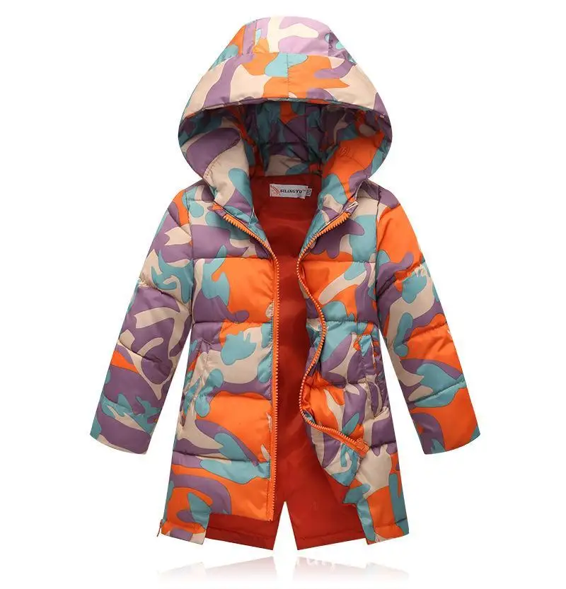 Girls Winter Down Jacket 2017 New Children Down Coat Baby Jacket Girls Long Small Camouflage Wear