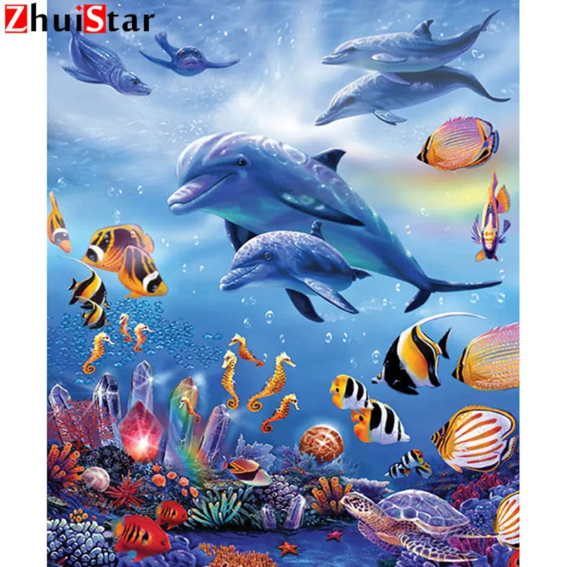 5D DIY Diamond Painting Full Display animal dolphin Embroidery Square Mosaic Picture Of Rhinestone Decor XY1 | Дом и сад